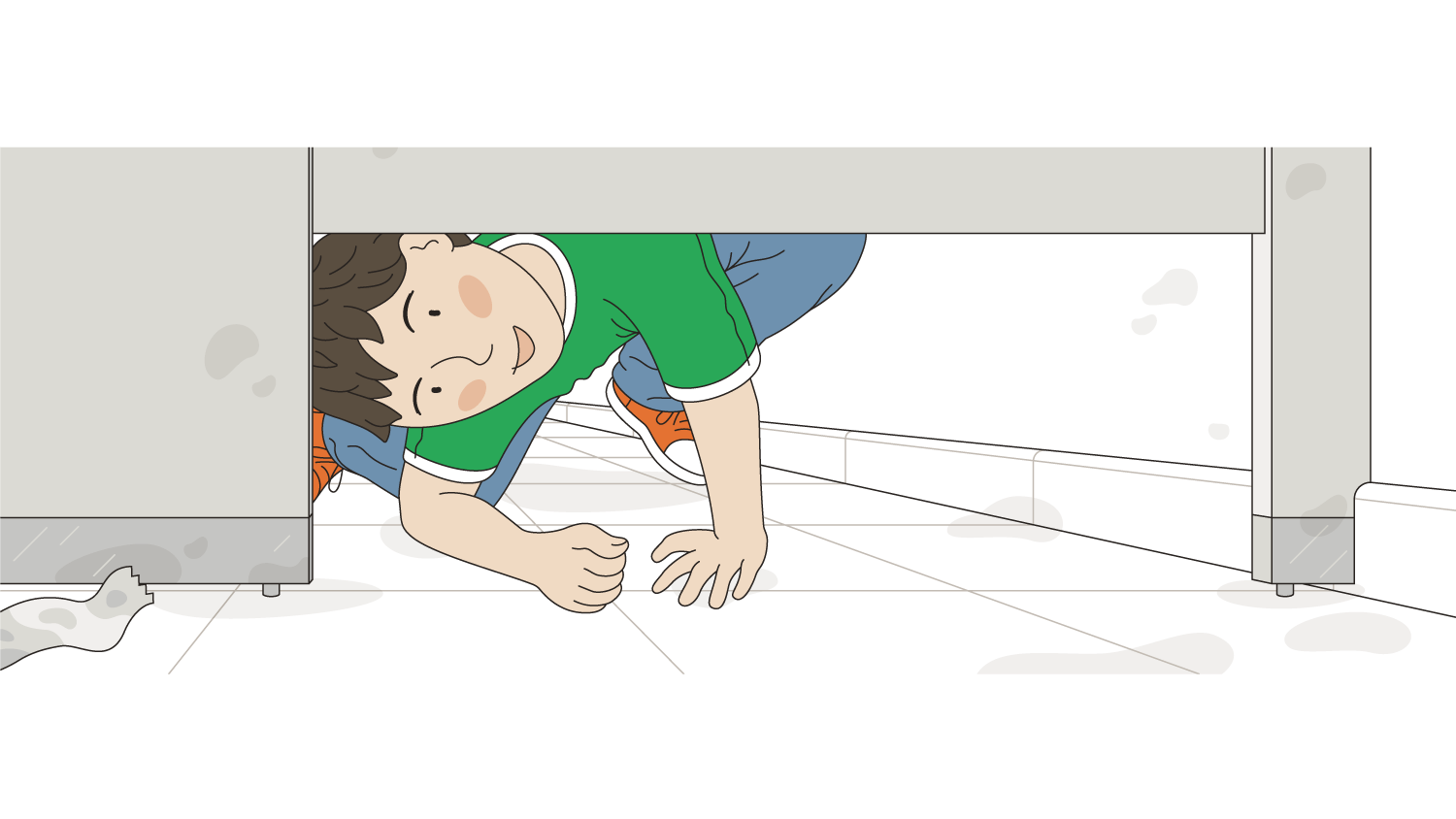 Toddler peeking under bathroom stall